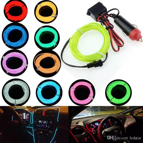 10 Colors Flexible For 1M 2M 3M 5M EL Wire Rope Tube Neon Cold Light Glow Party Car Decoration With Cigarette Lighter 12V