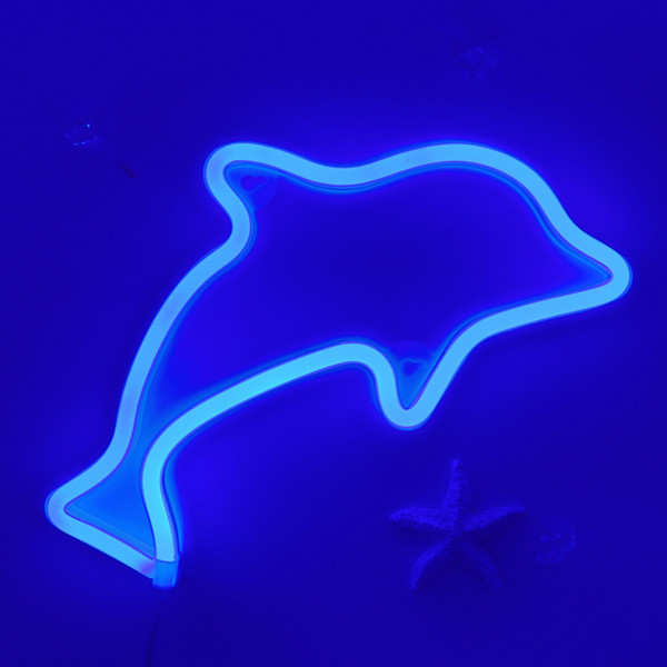 2019 Light Dolphin Neon Light Cactus Night Lamp Wall Table Desk USB / AA Battery Neon Sign Marquee Children's Gift Holiday Decor Night Light