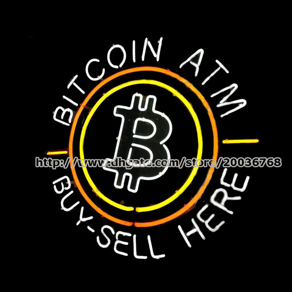 Bitcoin ATM Buy-Sell Here Custom Handmade Real Glass Tube Neon Sign Store Company Virtual Currency Advertisement Display Neon Signs 24