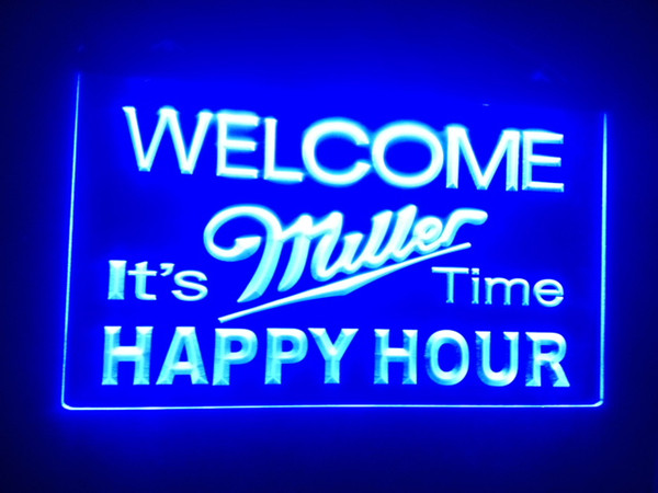 b-28 Welcome Miller Time Happy Hour beer Bar 7 color LED Neon Sign