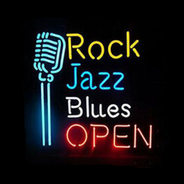 Rock Jazz Blues Open Microphone Neon Sign Handmade Real Glass Tuble Store Beer Bar KTV Club Home Decoration Display Neon Signs 24