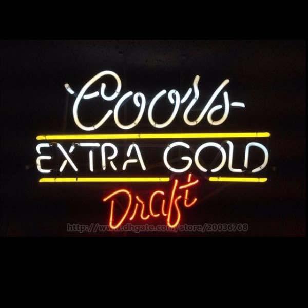 Coors Extra Gold Draft Neon Sign Store Shop Display Advertisement Real Glass Tube Handcrafted Beer Bar Neon Signs 19