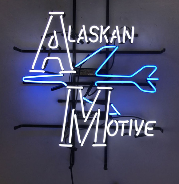 ALASKAN MOTIVE Areoplane Neon Sign Custom Handmade Real Glass Tube Company Advertisement Beer Bar Store KTV Club Display Neon Sign 24