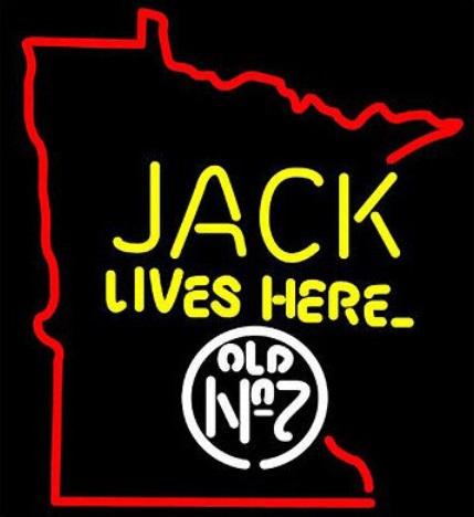 Jack Daniels Lives Here Minnesota Map Neon Sign Beer Bar Handcrafted Real Glass Tube Light Advertisement Club PUB Display LED Sign 20