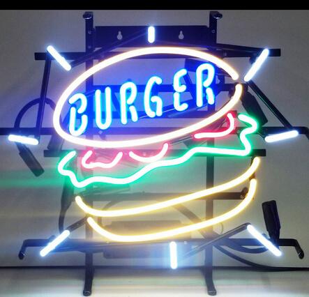 BURGER Neon Sign Hamburger Restaurants Diners Kitchens Light Wall Lamp Motel Store Fast Food Advertise Display Neon Signs 20