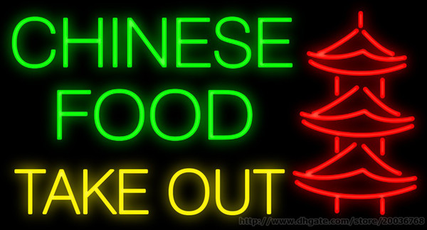 Chinese Food Take Out Pagoda Neon Sign Custom Store Pub Restaurant Fast Food Dishes Advertisement Sign Real Glass Tube LED Sign 37