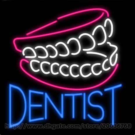 Dentist Teeth Neon Sign Custom Real Glass Tuble Store Shop Display Dental Hospital Advertising Sign Tooth Cleaning Sign 24