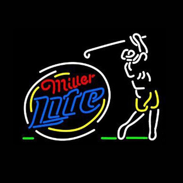 Miller Lite Sequencing Swinging Golfer Neon Sign Beer Bar handmade Real Glass Tube Advertisement Club PUB Game Display Neon Signs 24