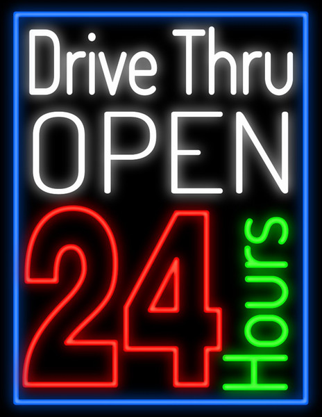 Drive Thru Open 24hrs Neon Sign Handcrafted Custom Real Glass Tube Fast-food Restaurants Store Bar Advertising Display Neon Signs 24