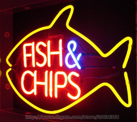 Fish & Chips Neon Sign Restaurant Sea Food Handcrafted Custom Indoor Real Glass Tube Advertisement Display Sign 19