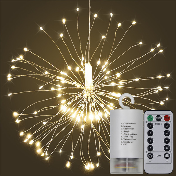 Nicely 50pcs 150LED Battery Powered 8 Modes Copper Wire String Light Firework LED Starburst Lights with Remote Control for Home/Garden Decor