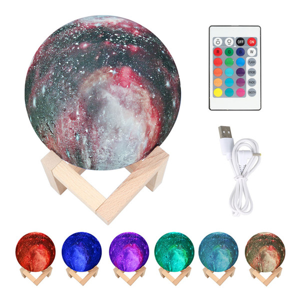 3D Print Starry Sky Moon Planet Lamp 7 Color Change Rechargable Moon Night Light Touch Switch Projector Lamp