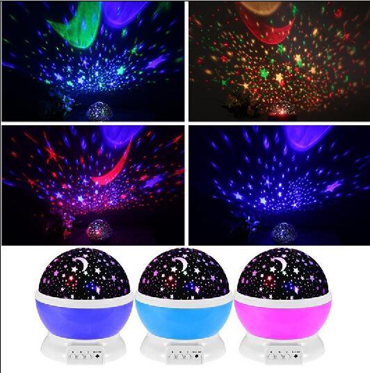 best gifts! Romantic Led Night Lamp Rotating Starry Star Moon Sky Rotation Night Lighting Projector Lamp Kids Children Baby Sleeping Lights