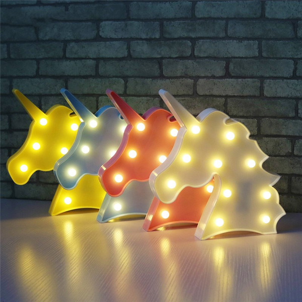 Cute Unicorn Head Led Night Light Animal Marquee Lamps On Wall For Children Party Bedroom Christmas Decor Kids Gifts