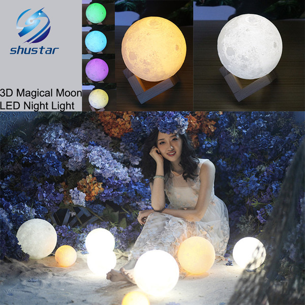 3D Magical Moon LED Night Light Moonlight Desk Lamp USB Rechargeable 3 Light Colors Stepless for Home Decoration Christmas