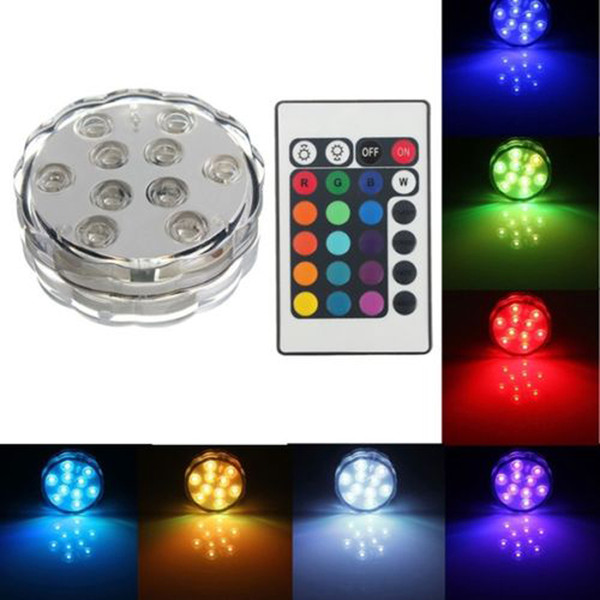 10 SMD5050 LED Multi Color Submersible Waterproof Wedding Party Vase Base Light With 24 Keys Remote Control For Hookah Shisha