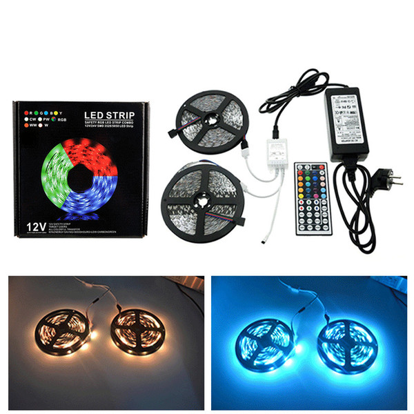 DC12V 10M RGB Flexible Strips 5050 600LEDs 144W Kit LED Lights Adapter IP65 Waterproof Lamps IR Remote Controller Direct China Wholesales