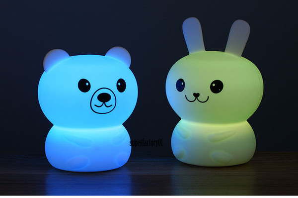 usb plug-in silicone night light colorful color touch portable touch pat induction led atmosphere pretty rabbit bear light