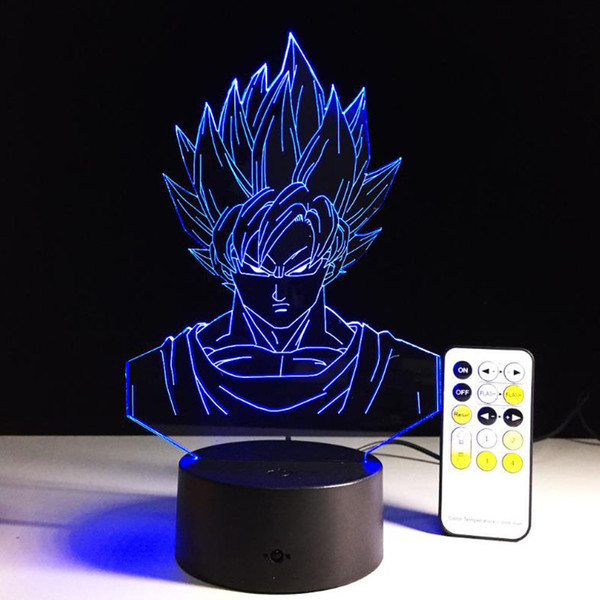 Goku Dragon Ball 3D Illusion Lamp RGB Colorful Night Light USB Powered AA Battery Bin free shipping