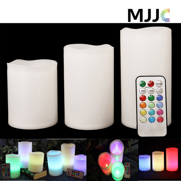 LED Candle Night Light Battery Operated 3pcs/Set Pillar Electric Candles Multi Function Remote Controller Color Changable Safty for Decorate