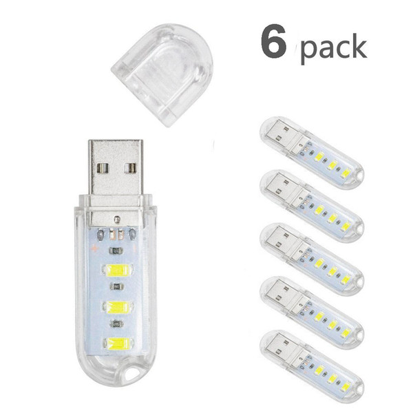 1.5W Mini Portable Bright 3 LED USB Lamp Night Light for PC Laptop Reading Portable Lighting (Pack of 6)