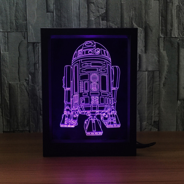 R2D2 3D Lamp LED Photo Frame Decoration Lamp IR Remote 7 RGB Lights DC 5V Factory Drop Shipping Color Gift Box