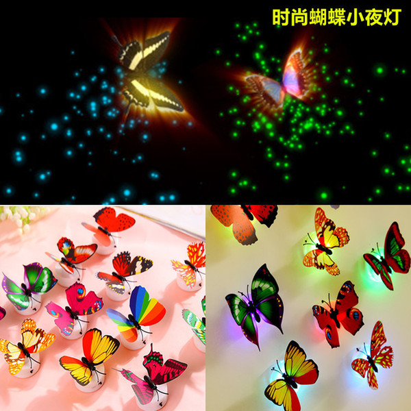 LED Butterfly Night Light Shinning Stick-On Lamp 3W Fiber Optic Butterfly Wall Lights Nightlights For Christmas Valentine's Day Decrations