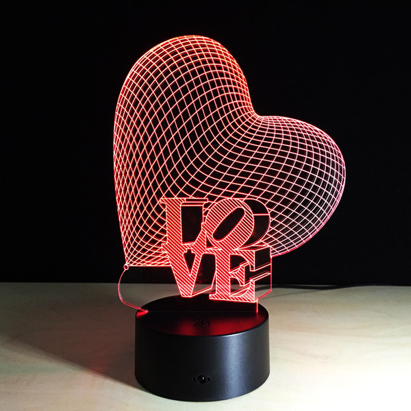 2017 Love Heart 3D Optical Illusion Lamp Night Light DC 5V USB Charging AA Battery Wholesale Free Shipping