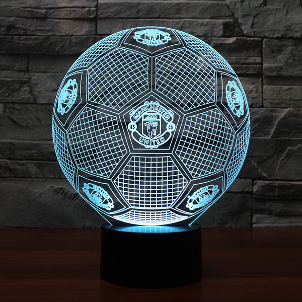 Manchester Soccer 3D Optical Illusion Night Light Touch 7 Colors Changing Football Sport USB LED Lamp Kids Birthday Gift Party Supplies