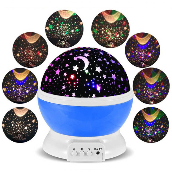 2017 Romantic Rotating Star Moon Sky Spin Night Light USB LED Projector Lamp Lights Children Kids Baby Sleep Bed Lighting Xmas gift