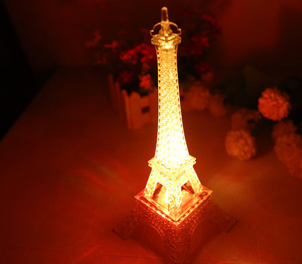 Wholesale-retail 2015 Eiffel Tower led night lights+3 superbright LEDs+beautiful(five colors changing) for romantic lovers home decoration