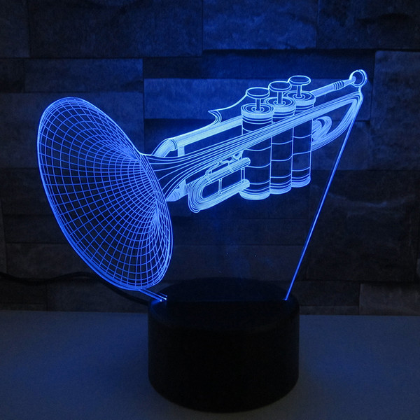 Musical Instruments Trumpet 3D Flash Night Light LED 7 Colors Changing Bedroom Bedside Desk lamp Baby For Kid's Gift