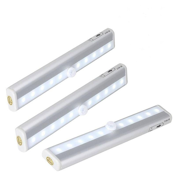 Wholesale- 3pcs Wireless PIR Motion Sensor 10 LED battery powered Cabinet Wardrobe Bright Magnetic Strip Stick-on Closet Lamp