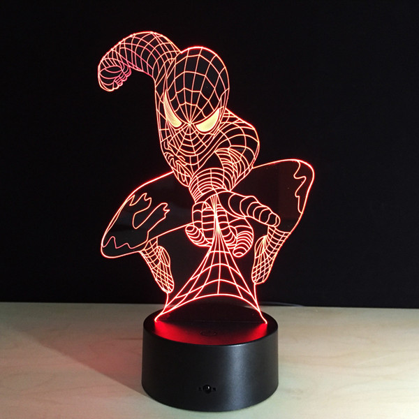 Spiderman Attacting 3D Optical Illusion Lamp Night Light DC 5V USB Charging AA Battery Wholesale Dropshipping Free Shipping Retail Box