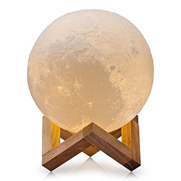 Moon Lamp, 3D Printed Light, Touch Control, Stepless Dimmable, Warm White & Cool White, PLA material, USB Recharge, Diameter 5.9 Inch