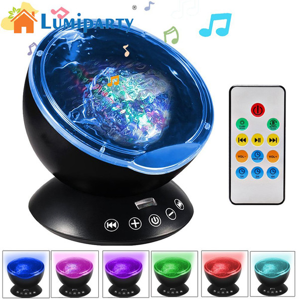 Wholesale- LumiParty LED Ocean Wave Music Projector Night Light 7 Color Changing Modes for Living Room and Bedroom with High Power Speaker