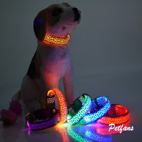 LED Dog Collar Safety Leopard Design Nylon Night Light Necklace For Dog Cat Glowing in the dark Flashing Pet Decor Fluorescent luminous