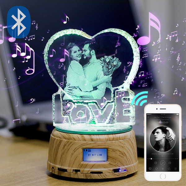 Personalized Photo LED Night Light Wood Base Crystal Photo MP4 Music Swivel Display Bluetooth Lamp RGB Remote Control For gift