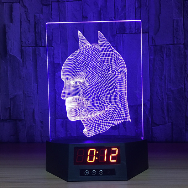 3D Batman Musk Illusion Clock Lamp Night Light RGB Lights USB Powered AA Battery IR Remote Dropshipping Retail Box