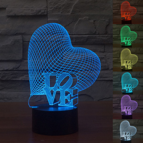 Wedding Heart Table Lamp 3D LED Smart Lights Wedding Favors Touch Switch Night Lights Color Changing Lights Colorful Modern Lighting