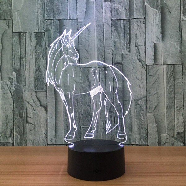 3D unicorn Illusion Night Lamp 7 RGB Colorful Lights USB Powered with AA Battery Bin Touch Button Wholesale Dropshipping