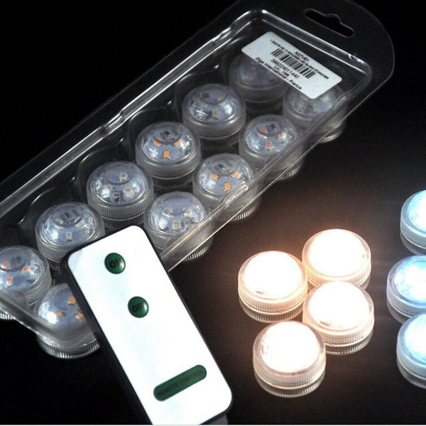 12pcs/Lot Wedding Decoration 3 RGB LED Remote Control Mini Waterproof Submersible Led Party Lights With Battery For Halloween Xmas Party