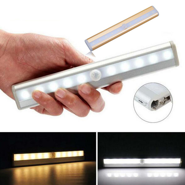 Portable 10 LED PIR Sensor Wireless Motion Sensing Wall Closet Cabinet Night Light With Magnetic Strip Stick-on Anywhere Battery Operated