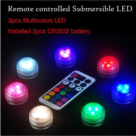 RGB Mini led diamond lamp 3 led patch waterproof IP68 candle light remote control colorful diving light night light 7 color control