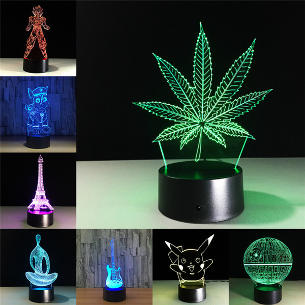 Maple Leaf 3D Visual Illusion Transparent Acrylic Night Light LED Lamp 7 Color Changing Touch Table Lamp Kids Lava Lamp