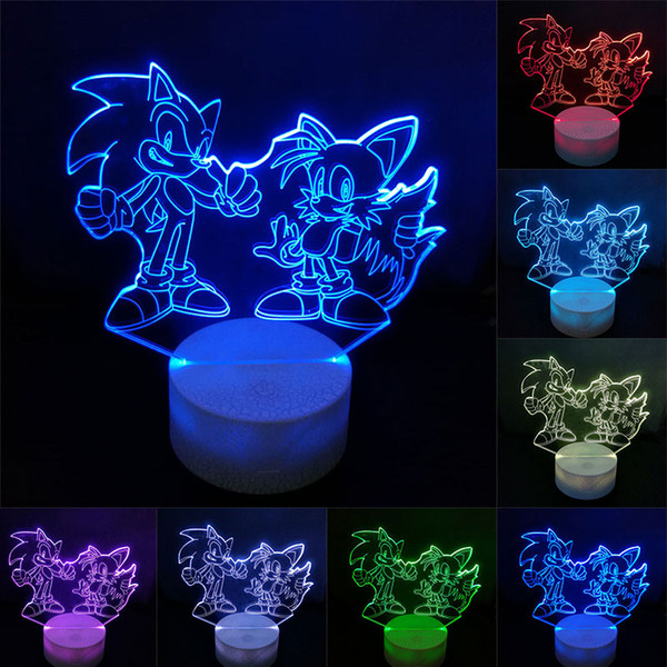 Sonic Action Figure 3D Table Lamp LED Changing Anime The Hedgehog Sonic Miles Model Toy Lighting Novelty Night Light