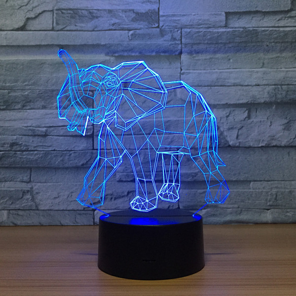 2018 Elephant 3D Illusion Night Lamp 3D Optical Lamp AA Battery USB Powered 7 RGB Light DC 5V Wholesale Free Shipping