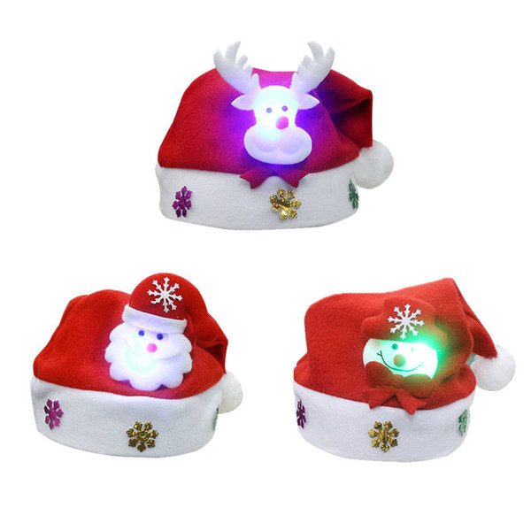 New Lovely Christmas Hat LED Caps Snowman ElK Hat For Children New Year Xmas Kids Gift Home Decorations Christmas Ornaments Q0092