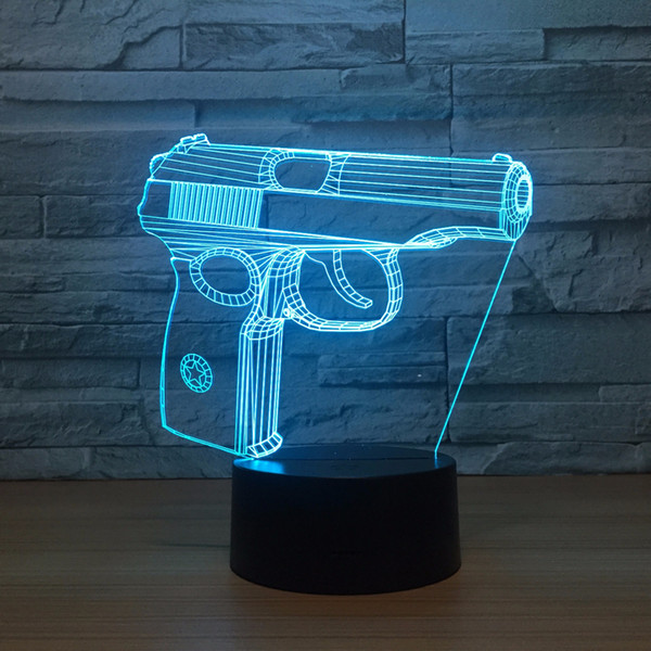 Illusion Pistol 3D Optical Illusion Lamp Night Light DC 5V USB Powered AA Battery Wholesale Dropshipping Free Shippin