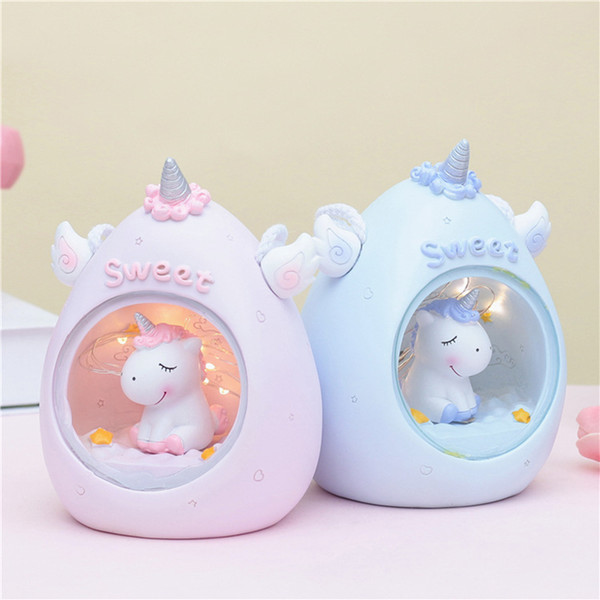 Cartoon LED Night Light Resin Art Decoration DIY Unicorn Desk Lamp Children's Portable Lanterns Outdoor Kids Lighting